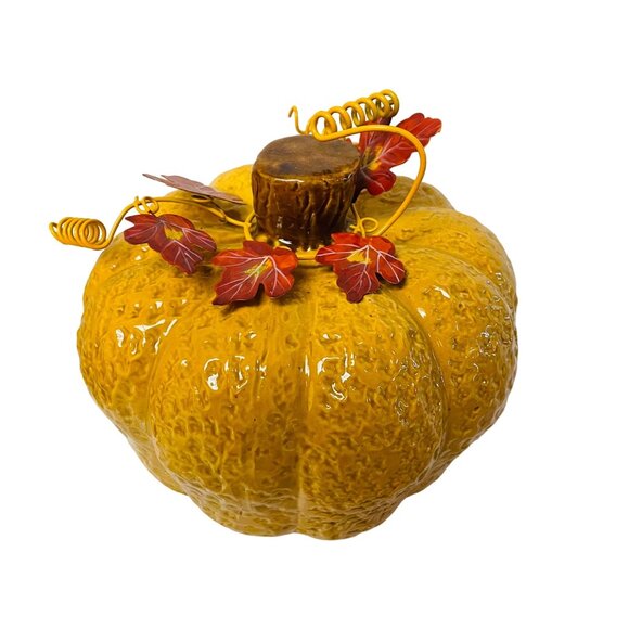 Ceramic Pumpkin Decor Autumn Leaves Curly Vines Harvest Wire Branches 7" x 8" - Picture 7 of 7